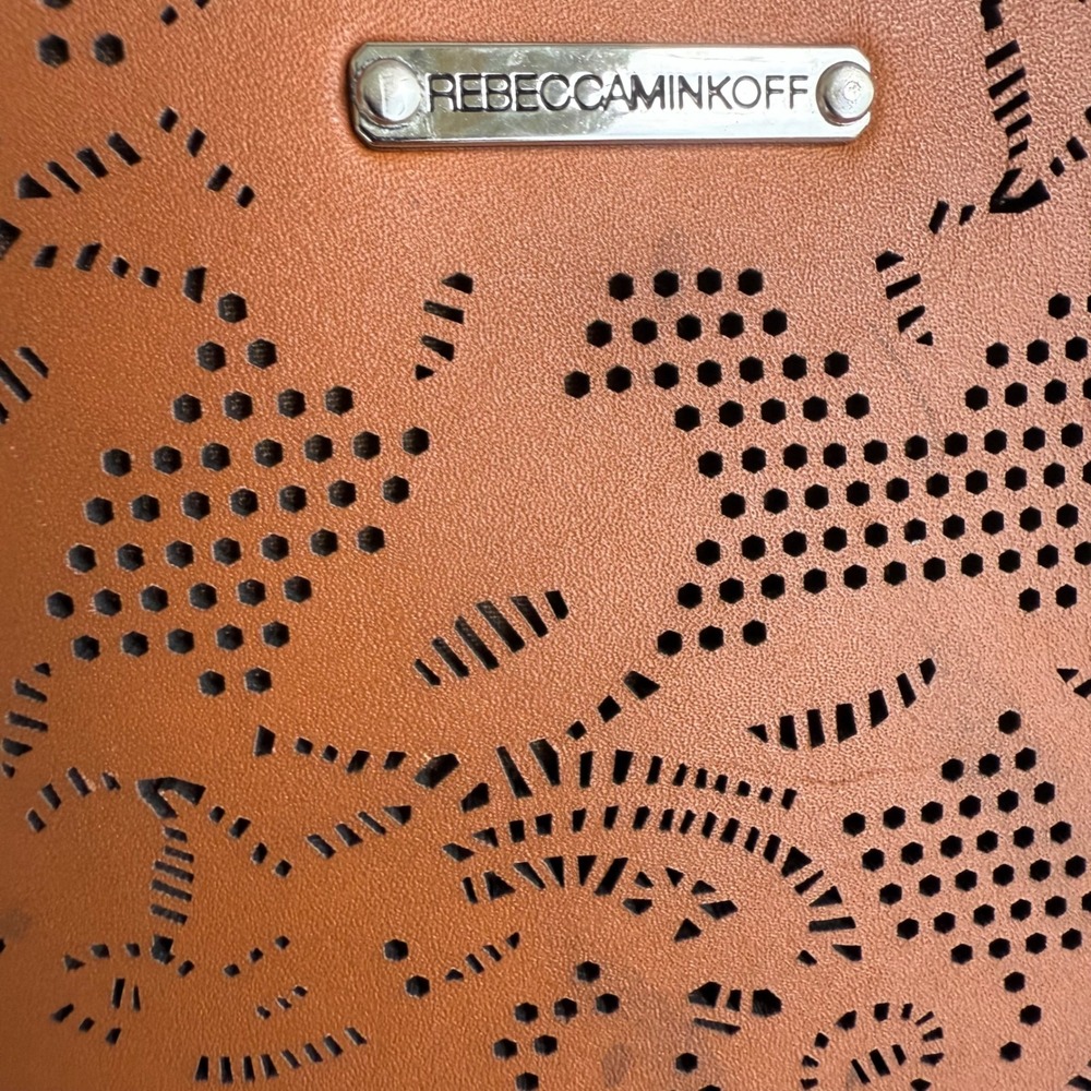 Rebecca Minkoff Cognac Brown Leather Perforated Laser Cut Tote Bag Shoulder Bag - Picture 6 of 13